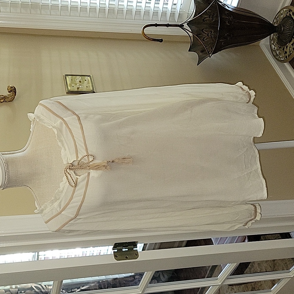 New Directions parchment desert Oasis cream top tan tassels long sleeve S NEW …